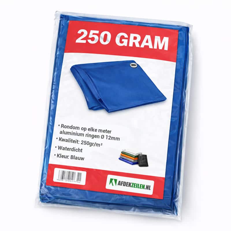 Blauw afdekzeil 250gr/m² waterdicht zwaar dekzeil met verstevigde randen en zeilogen