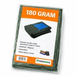 Blauw groen afdekzeil 180gr/m² waterdicht met aluminium zeilogen en versterkte randen