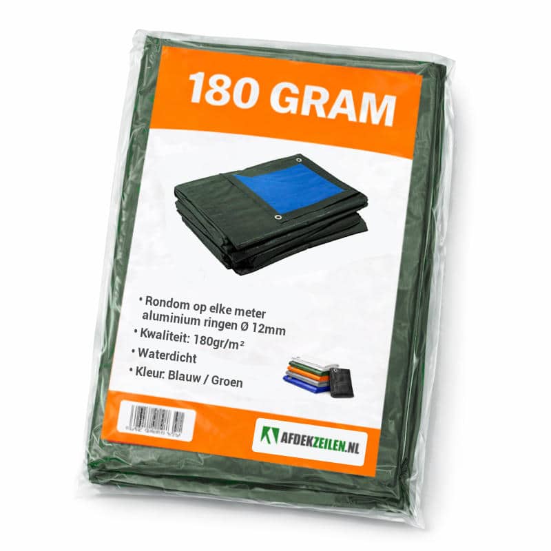 Blauw groen afdekzeil 180gr/m² waterdicht met aluminium zeilogen en versterkte randen