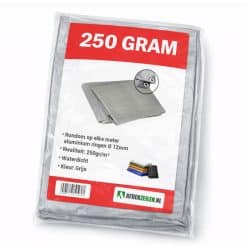 Grijs afdekzeil 250gr/m² waterdicht en UV-bestendig met verstevigde randen en zeilogen