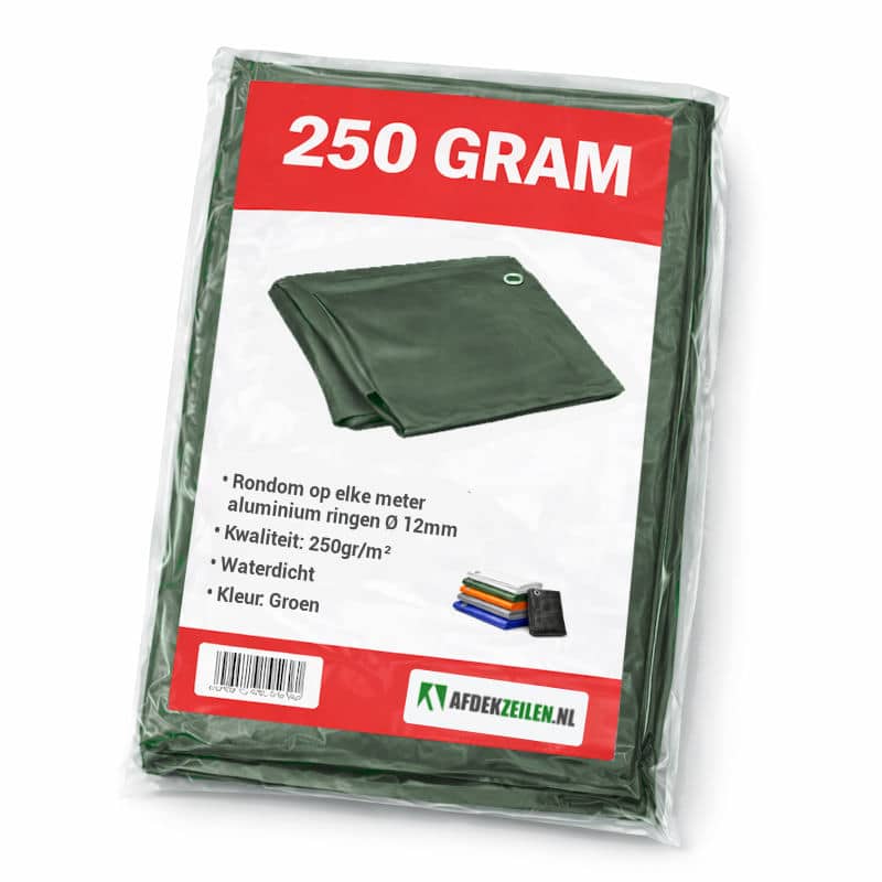 Groen afdekzeil 250gr/m² waterdicht zwaar dekzeil met verstevigde randen en zeilogen