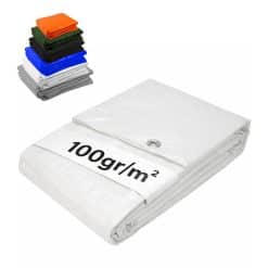 Wit afdekzeil meter 100 gram waterdicht met metalen ringen