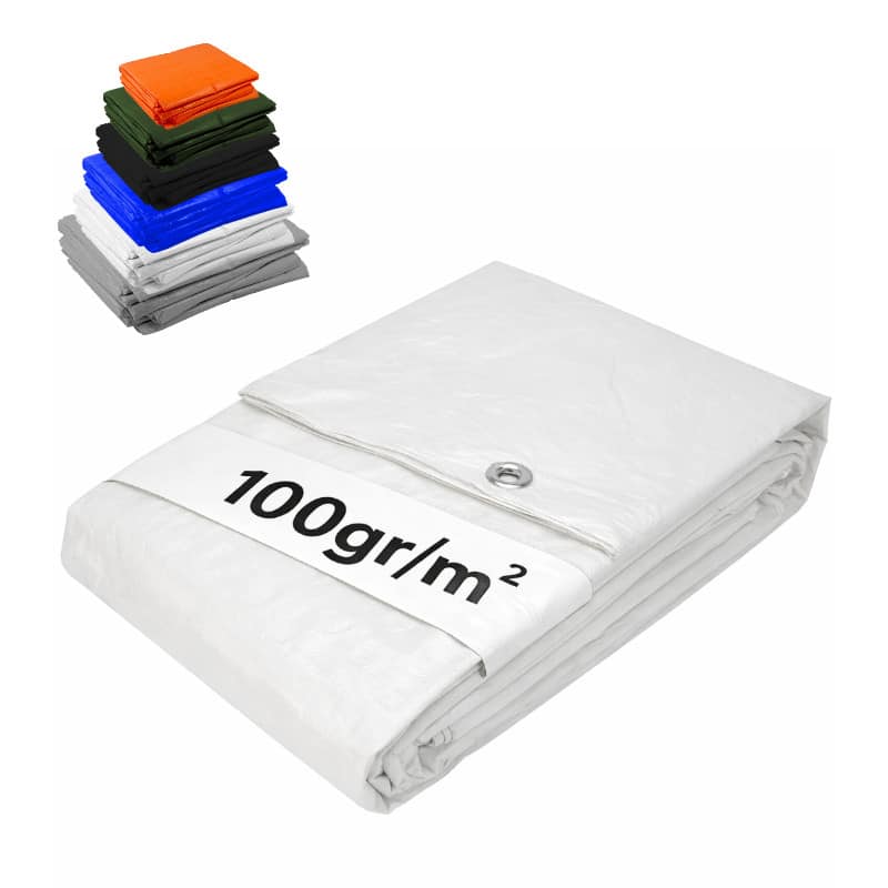 Wit afdekzeil meter 100 gram waterdicht met metalen ringen