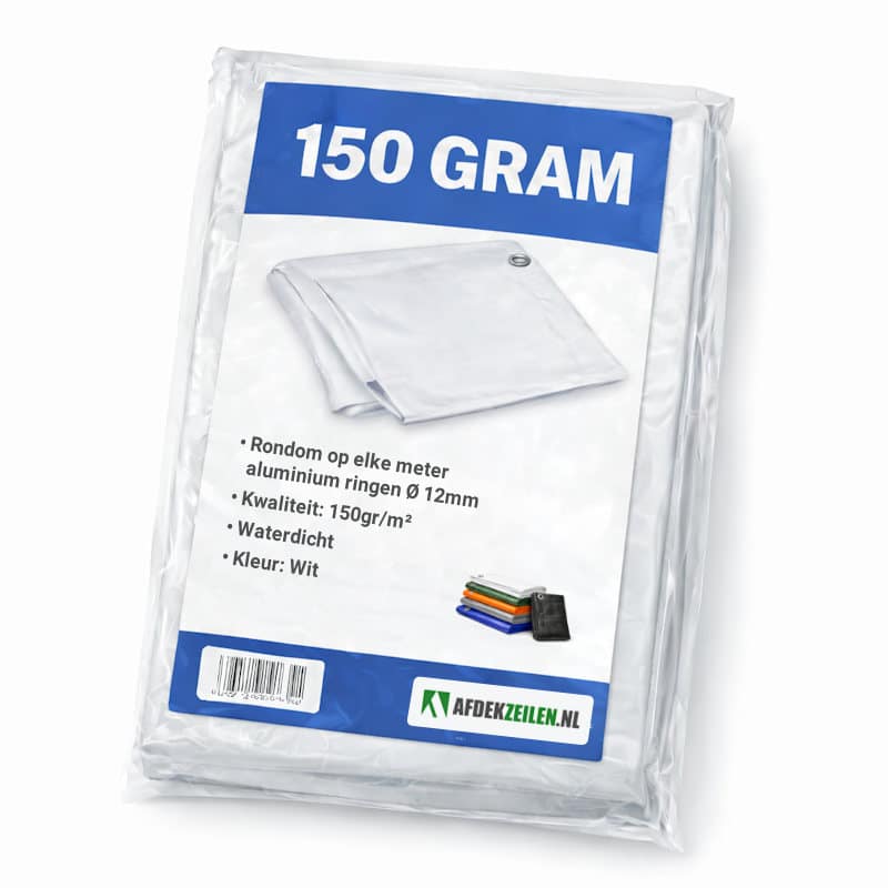 Wit afdekzeil 150gr/m² waterdicht dekzeil voor tuinfeest, partytent, tuinmeubelen en bouwmaterialen met verstevigde randen en aluminium ogen voor stevige bevestiging
