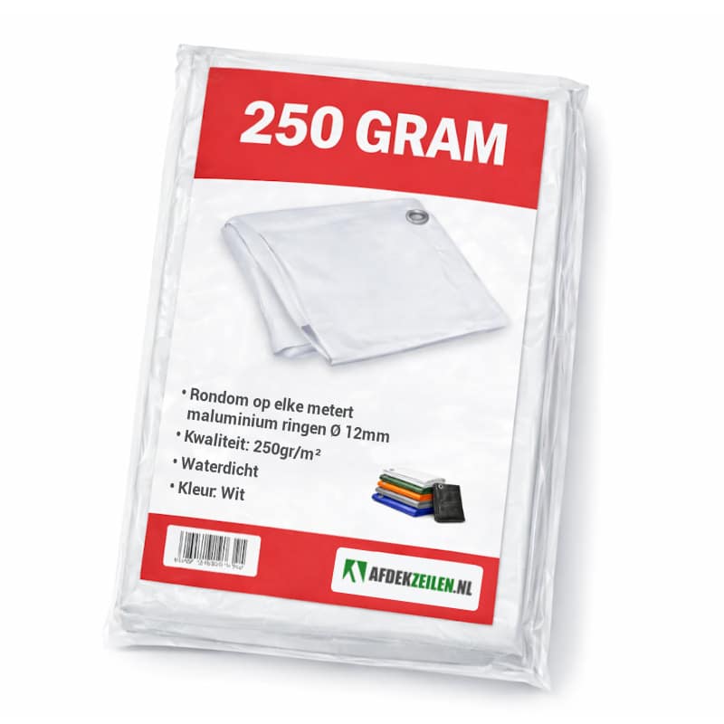 Wit afdekzeil 250gr/m² waterdicht zwaar dekzeil met verstevigde randen en messing zeilogen