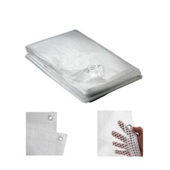 Gewapend transparant afdekzeil 200gr/m² met ringen, doorzichtig met witte rasterversterking