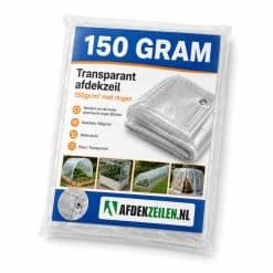 Transparant afdekzeil 150gr/m² met aluminium ringen in verpakking